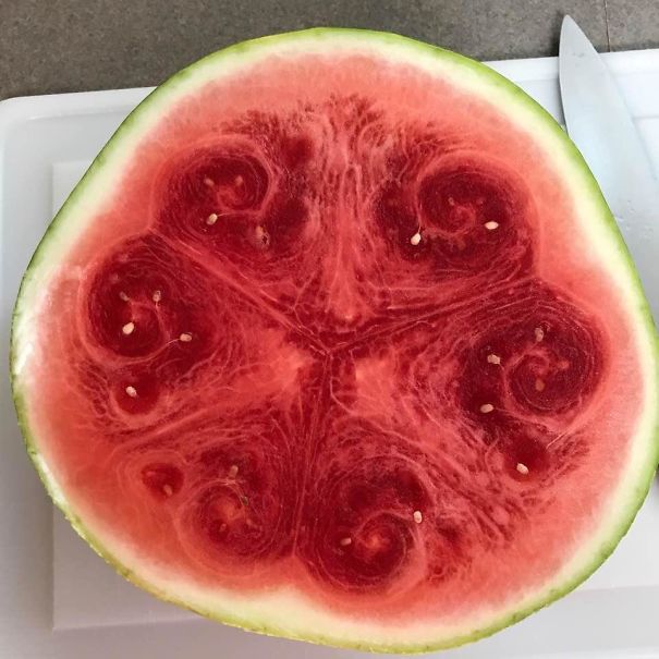The Cross Section Of This Watermelon Revealed A Very Satisfying Pattern