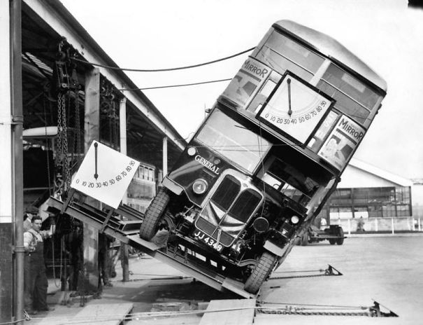 Proving To The Public That London's Double-Decker Buses Are Not A Tipping Hazard In 1933