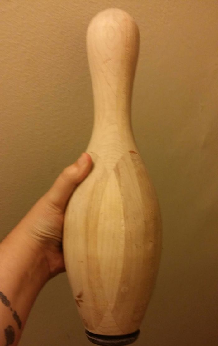 This Is What A Bowling Pin Looks Like If You Peel Off The Protective Coating