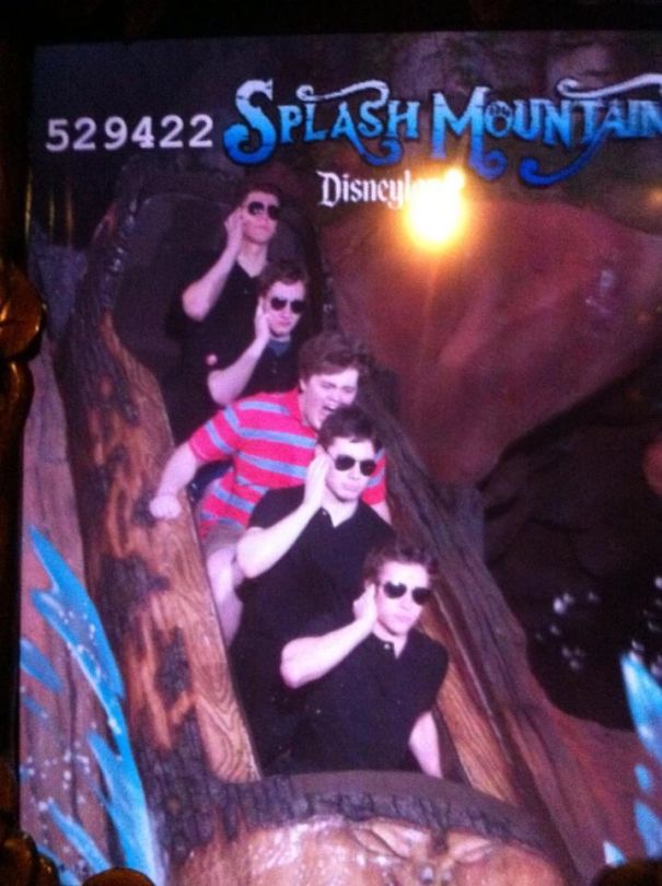 My Boyfriend And His Friends Have Been Pretending To Be Body Guards For One Of Their Choir Mates All Day In Disneyland. This Is Them At Splash Mountain