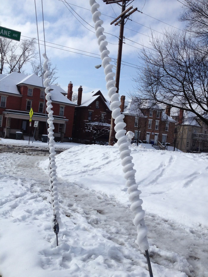 The Snow                                                            Melted And                                                            Slid Down The                                                            Wire In A                                                            Spiral Form