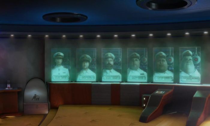 In Wall-E You Can See Auto Slowly Getting Closer To The Camera In Each Portrait, Representing His Gradual Takeover Of The Axiom