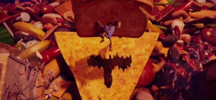 In Cloudy With A Chance Of Meatballs, The Cop That Is Voiced By Mr. T Crashes Through A Tortilla Chip And Leaves A T-Shaped Hole