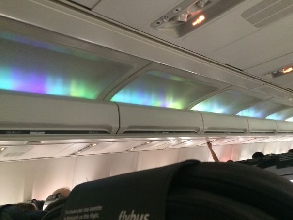 Our Flight To Iceland Had 'Northern Light' Effect Cabin Lights