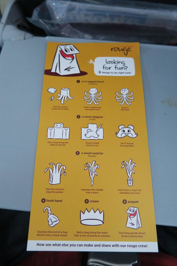 The Flight I Took Yesterday Had An Instruction Card On Making Crafts With The Barf Bag