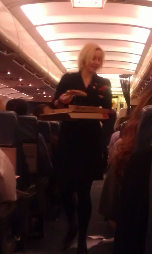 My Flight From Boston To Atlanta Got Diverted To Knoxville Last Night Due To Weather... After Sitting On The Tarmac For 3 Hours, Delta Surprised Us With Pizza Delivered To Our Plane
