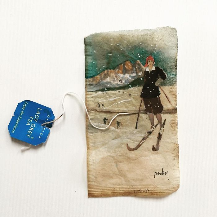 Artist Makes Incredible Mini Paintings In Tea Bags And The Result Is A "Big" Work Of Art