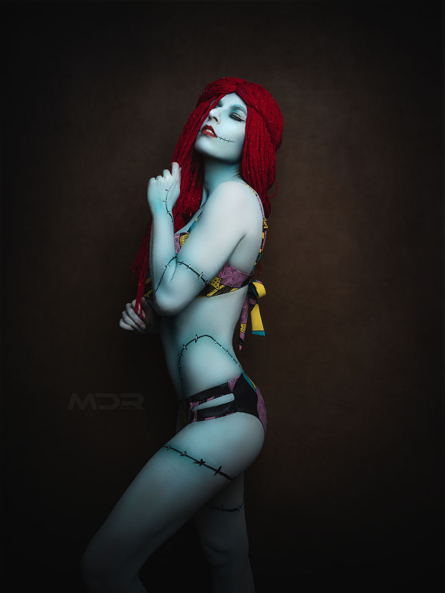Photographer And Body Painter Turn Model Into Sally From The Nightmare Before Christmas