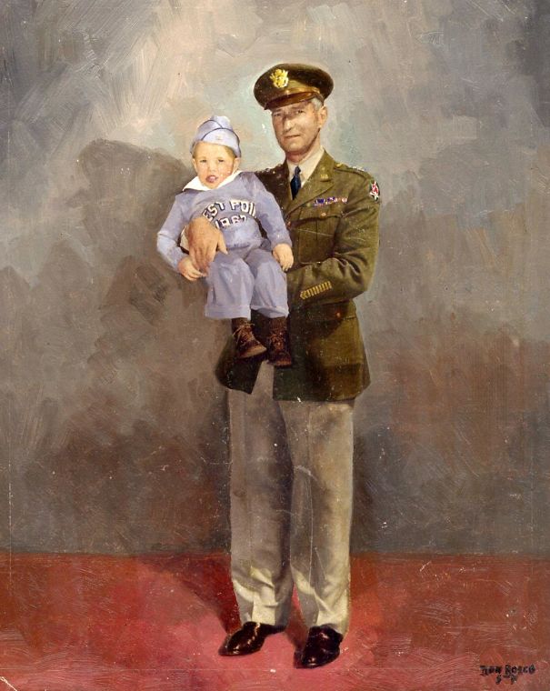 Me And General Mark W. Clark, Famed For His Role In Helping The Allies Overcome The German Wehrmacht In Ww2...i Was 3 And The Painting Was A Hand-Enhanced B&w Photograph Taken At The Presidio In Sfo (1949)