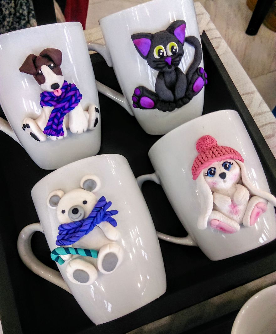 I Create Beautiful And Cute Polymer Clay Decorated Mugs