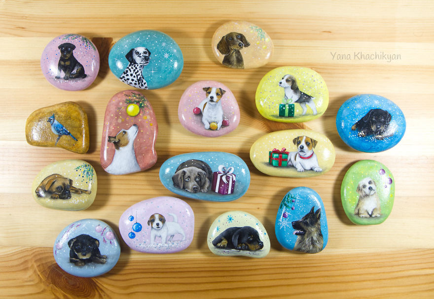 I Painted Cute Dogs On Sea Stones To Celebrate The Year Of The Dog