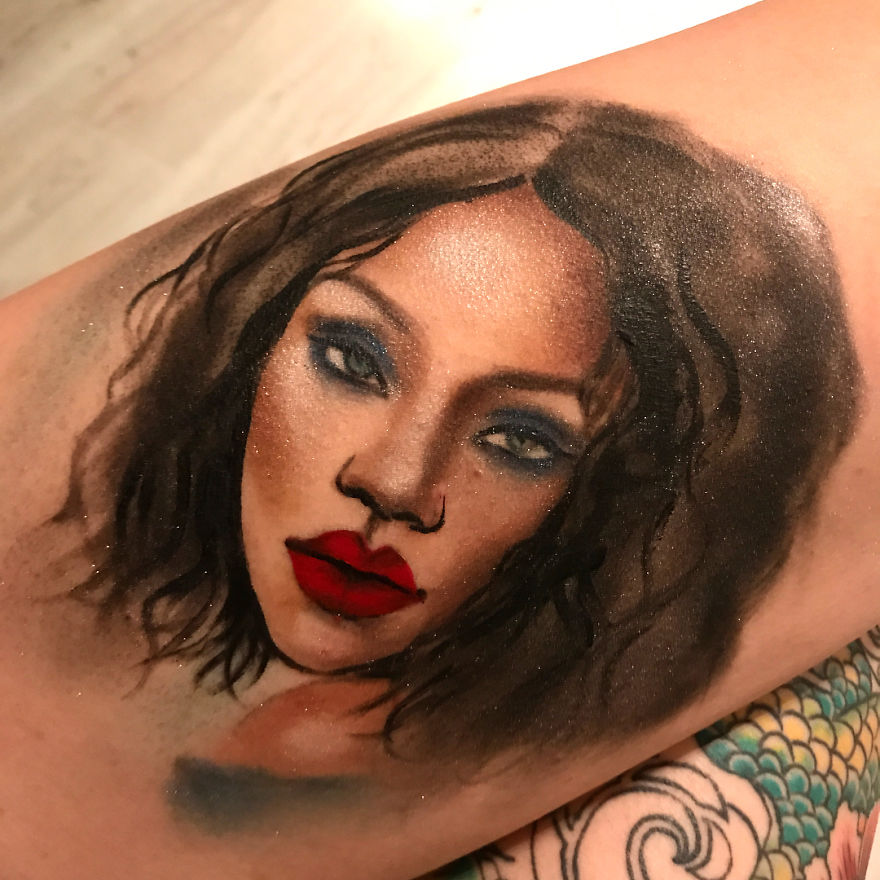 This Tattoo Artist Makes Portraits Of Rihanna Using The Makeup Line 'Fenty Beauty'