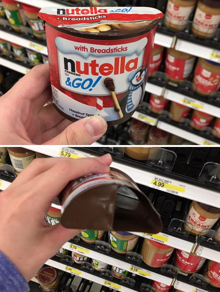 Misleading Packaging Making It Look Like There's Equal Amounts Of Breadsticks And Nutella