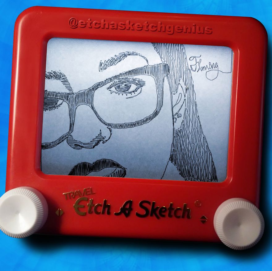 I've Been Surprising Random Instagram Followers Of Mine With Etch-A-Sketch Portraits Of Themselves