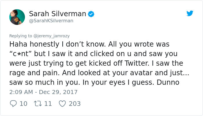 Sexist Troll Attacks Sarah Silverman On Twitter, And Her Unexpected Response Turns Man's Life Upside Down