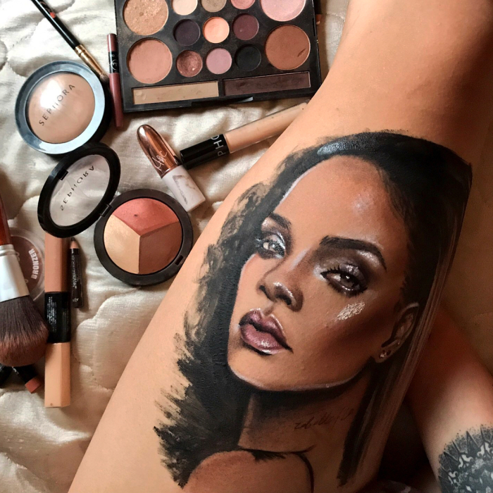 This Tattoo Artist Makes Portraits Of Rihanna Using The Makeup Line ‘Fenty Beauty’