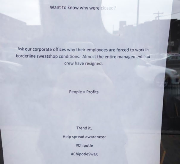 The Chipotle In Downtown State College Is Closed After Employees Left This Note About Sweatshops