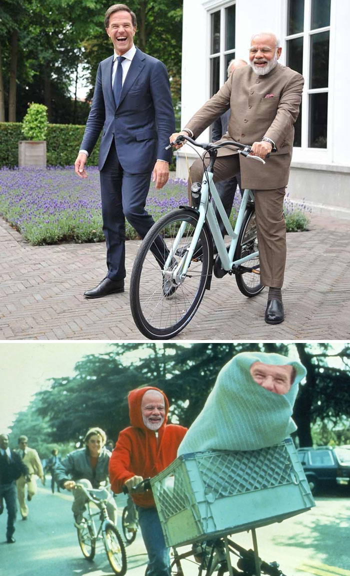 India's Pm Being Gifted A Bicycle By The Dutch Pm