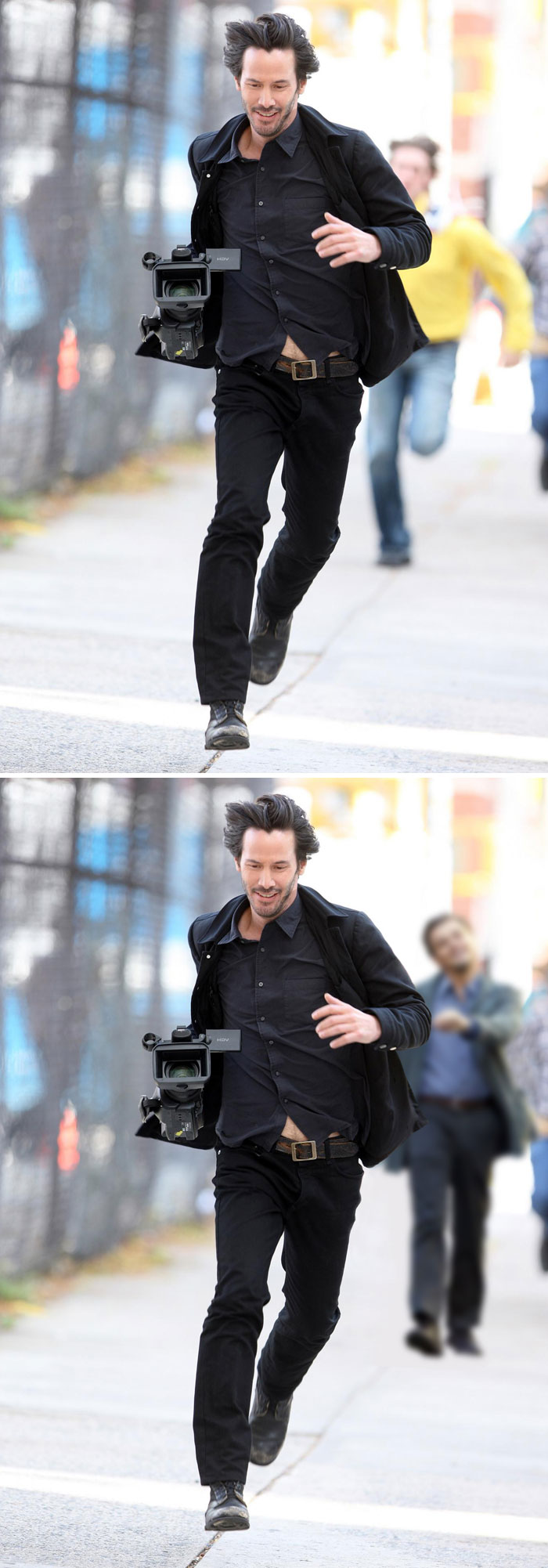 Keanu Reeves Running After Stealing The Camera Of A Paparazzi