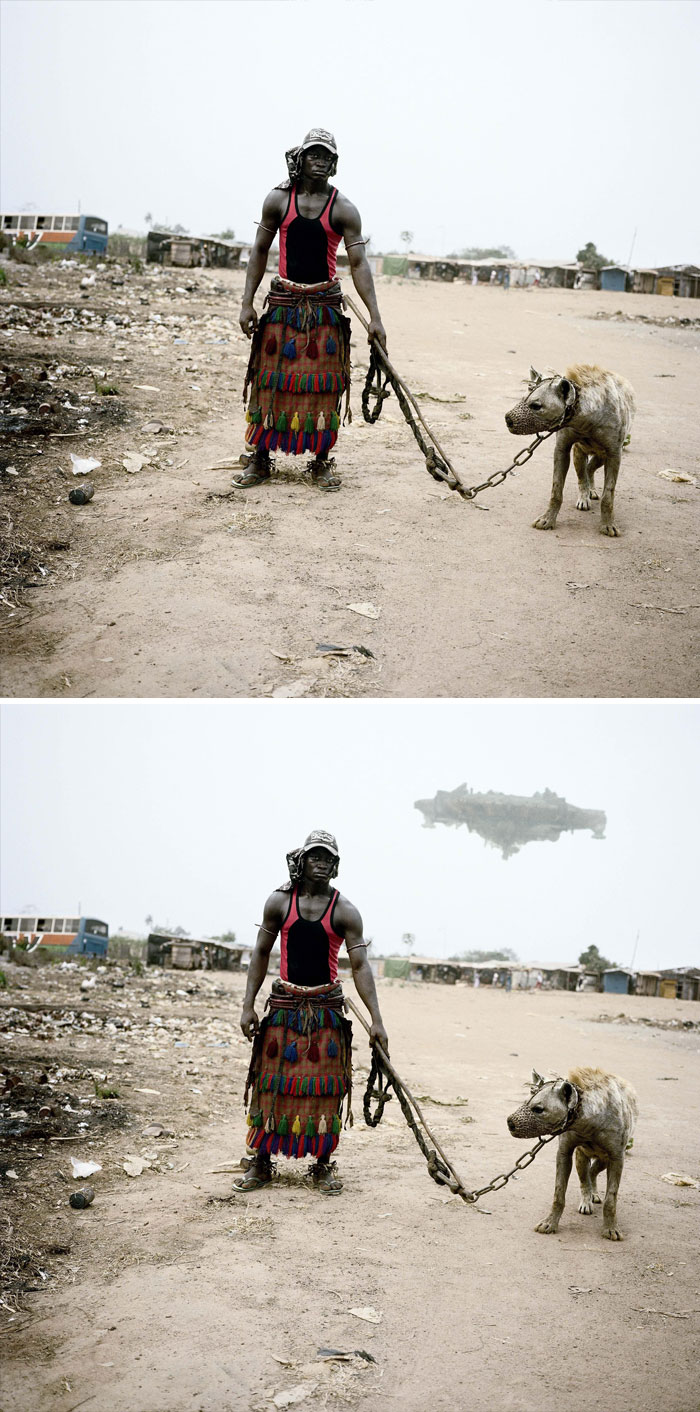 An African Man Leading A Hyena
