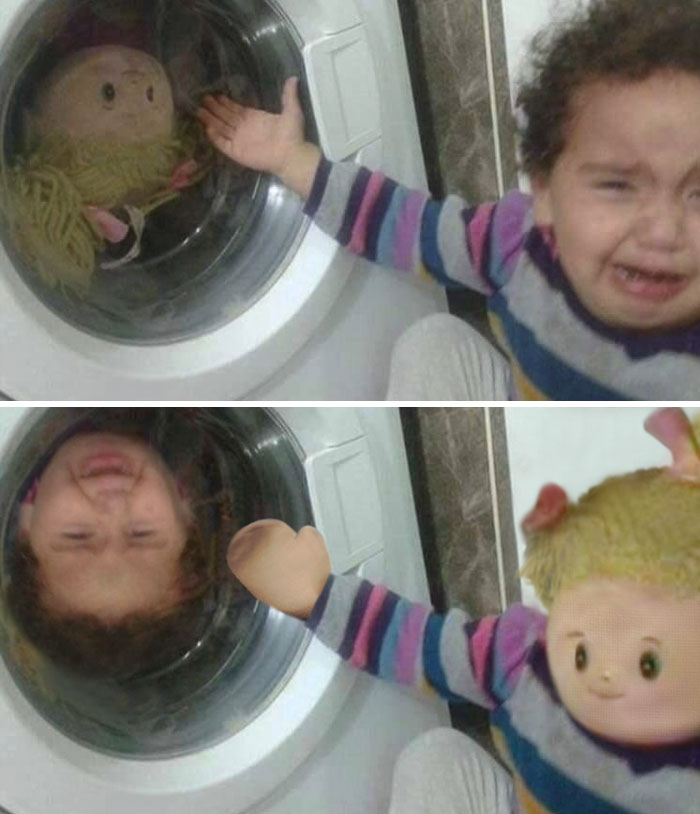 Baby Distraught Over Washer's Contents
