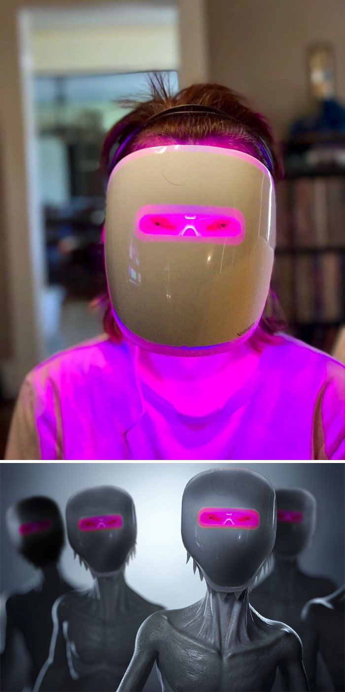 Wife In An Acne Light-Treatment Mask