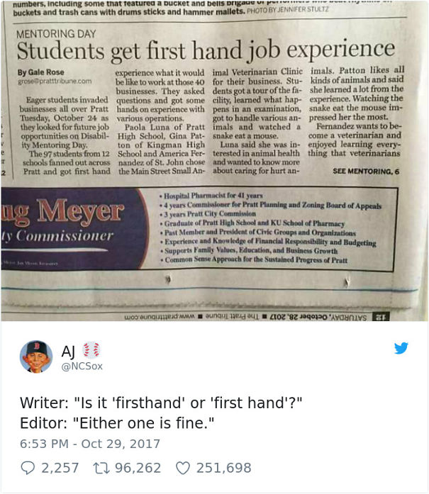 'Firsthand' Or 'First Hand'?