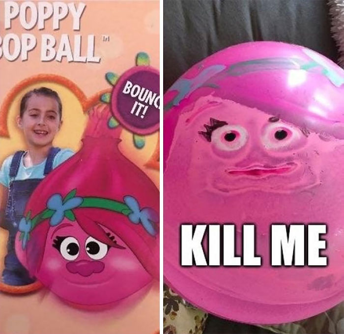 Epic toy design fail with distorted pink ball and face.