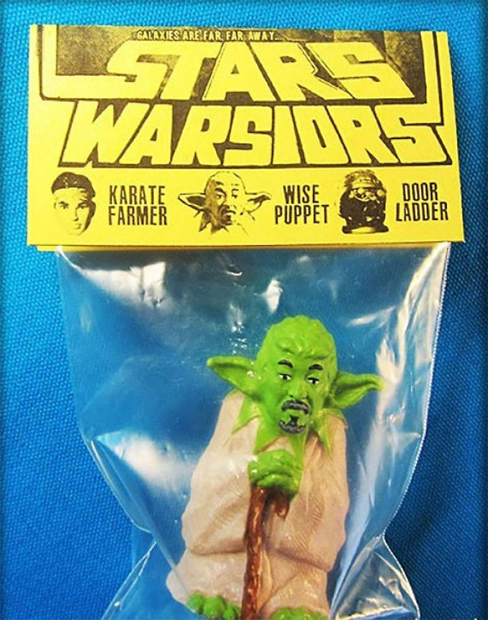 Toy design fail featuring a "Wise Puppet" action figure with humorous packaging imitation.