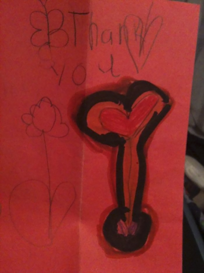 I Used To Volunteer At A Local Kindergarten. One Of The Kids Made Me This Card