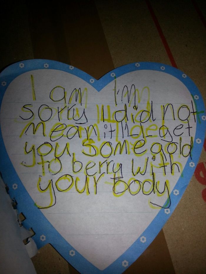 An Apology Card From A Kid. I Don't Know What To Think