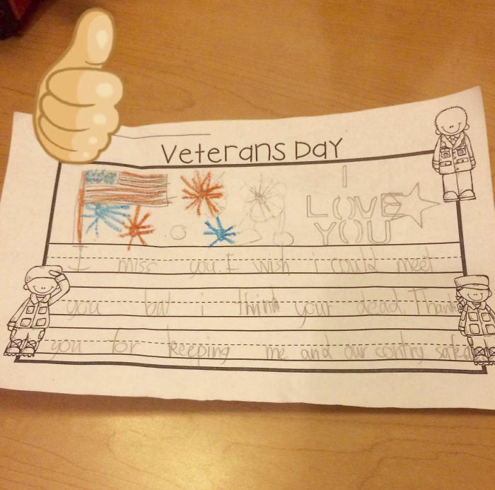 My Bf's Brother Was In The Military And He Got This Card From A Kid For Veteran's Day Today
