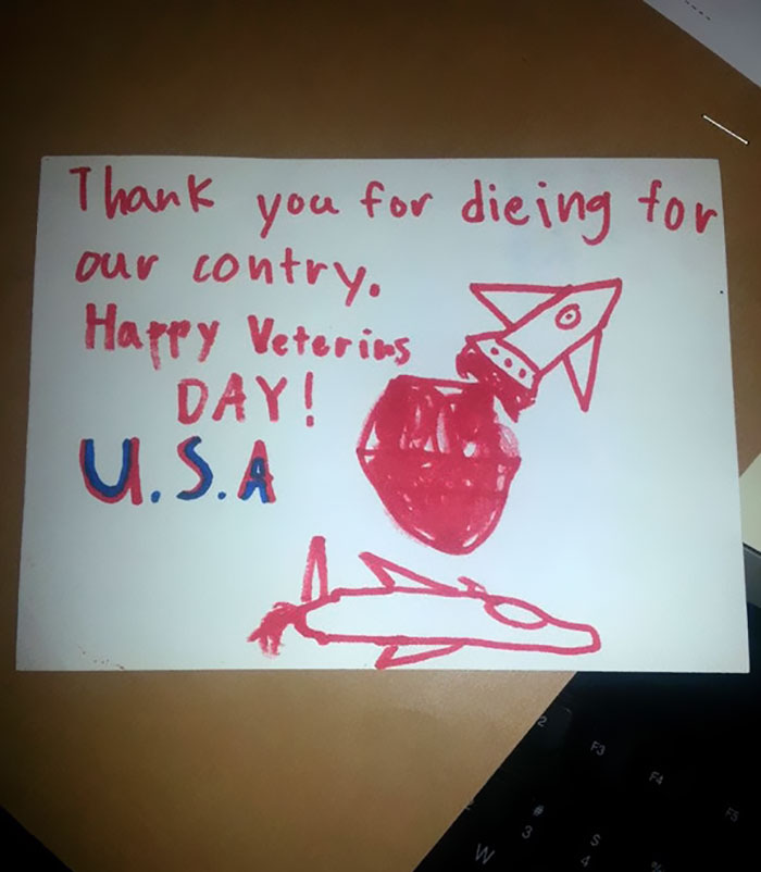 My Wife Works At The Va Where School Kids Dropped Off Cards. The Elderly Vet That Got This One Responded: "I'm Not Dead Yet!"