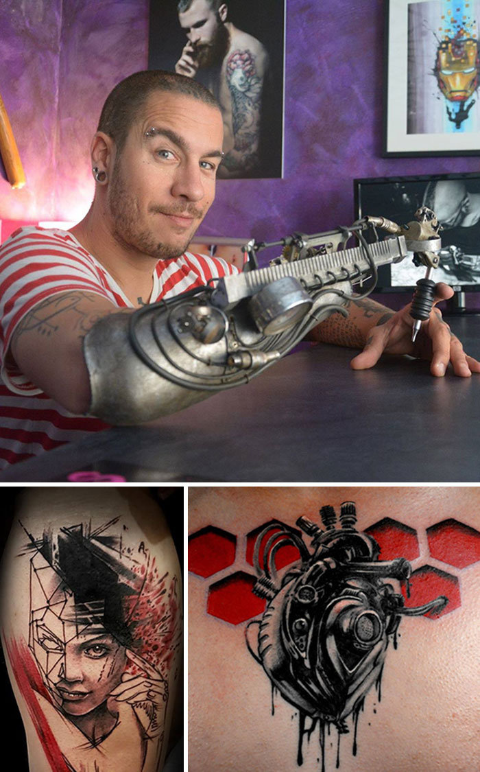 If You Wanted To Be A Tattoo Artist But Lost Your Drawing Arm, What Would You Do? JC Sheitan Tenet Has An Answer: Get A Prosthetic Arm That's Better Than Flesh And Bone. His Custom Made Steampunk-Inspired Limb Integrates An Inking Needle, A Pressure Gauge And Piping