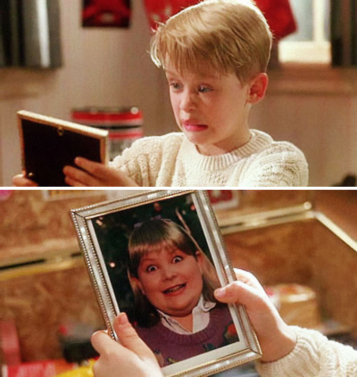 When Kevin Goes Through Buzz’s Things, He Finds A Picture Of His Girlfriend. He Says “Woof,” Implying That She’s A Dog. Director, Chris Columbus, Thought It Would Be Too Mean To Ask A Real Young Girl To Be In The Photograph So He Asked The Film’s Art Director To Have His Son Dress Up As A Girl