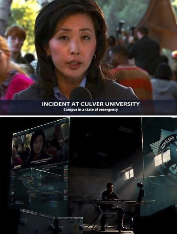 News Report In The Incredible Hulk (Top) Shows Up At The End Of Iron Man 2 (Bottom)
