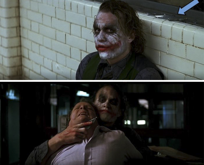 In The Dark Knight You Can See The Piece Of Glass The Joker Uses To Escape His Cell, While He Is Talking To Detective Stephens