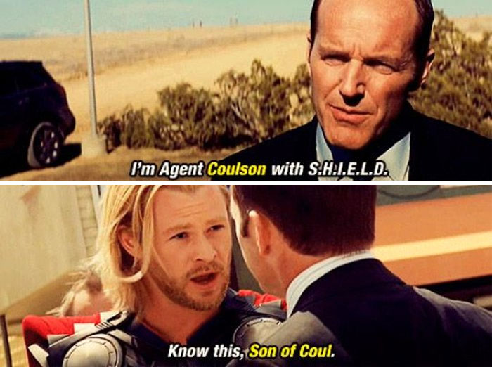 Thor (2011). Thor Calls Coulson "Son Of Coul" In The Same Way He Is Called Odinson