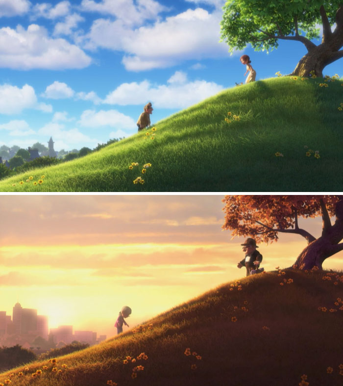 In "Up" (2009) The Town Buildings Develop Over The Years