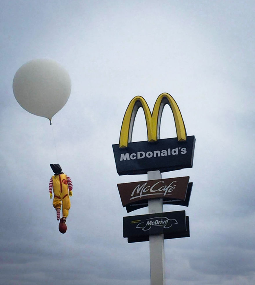 I Hanged Ronald Mcdonald Above Mcdonald’s Restaurant To Draw Attention On Shocking Facts + Video