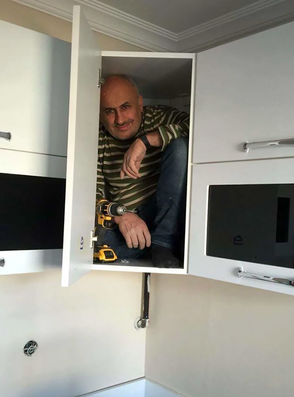 This Contractor Got In The Cabinet He Just Built To Prove Its Sturdiness