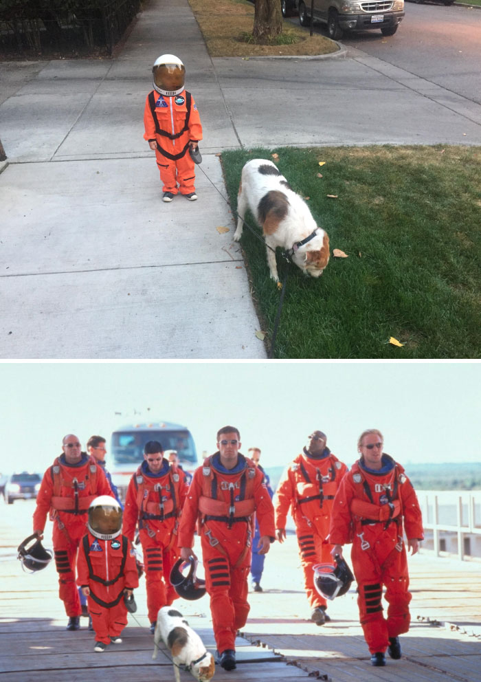 This Kid Walking His Dog In Full Astronaut Gear