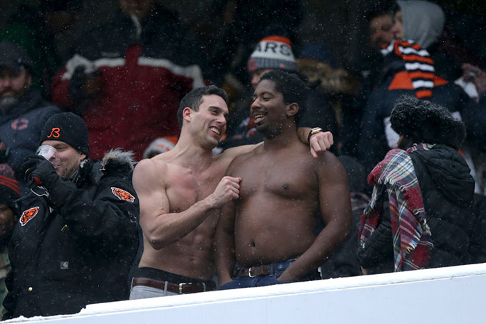 Fans Brave The Cold During The Game Between The Chicago Bears And The Cleveland Browns At Soldier Field