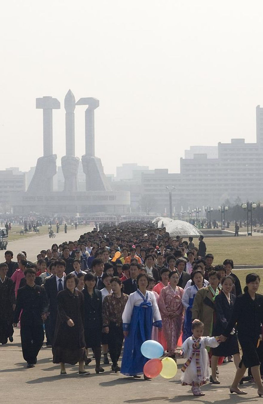 Thousands Of North Koreans On The Day Of The Kimjongilia Festival, Queuing Up To Visit Various Monuments