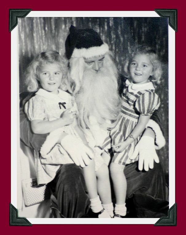Twins Loving Santa In 1950