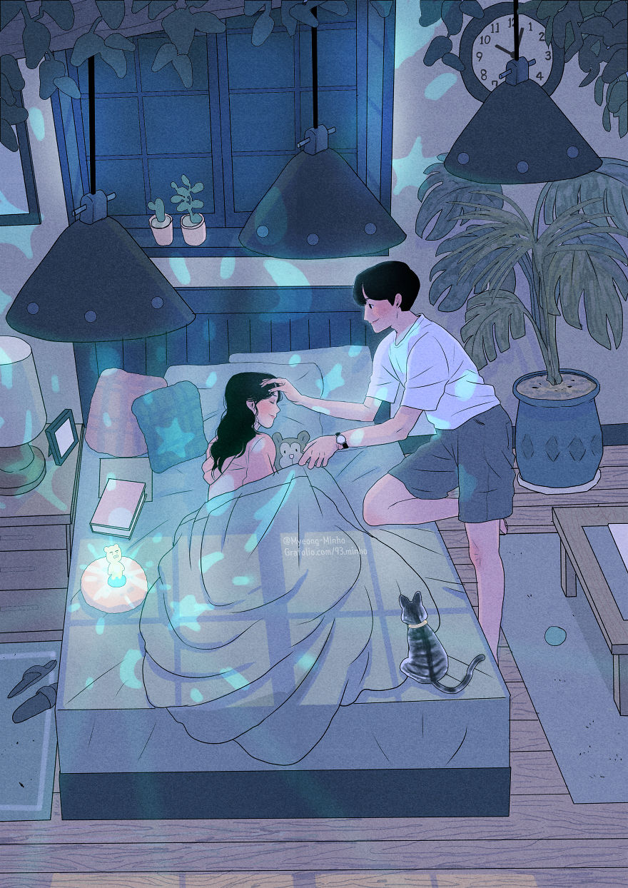 Korean Artist Illustrates The Daily Life Of A Loving Couple In An Intimate  Way | Bored Panda
