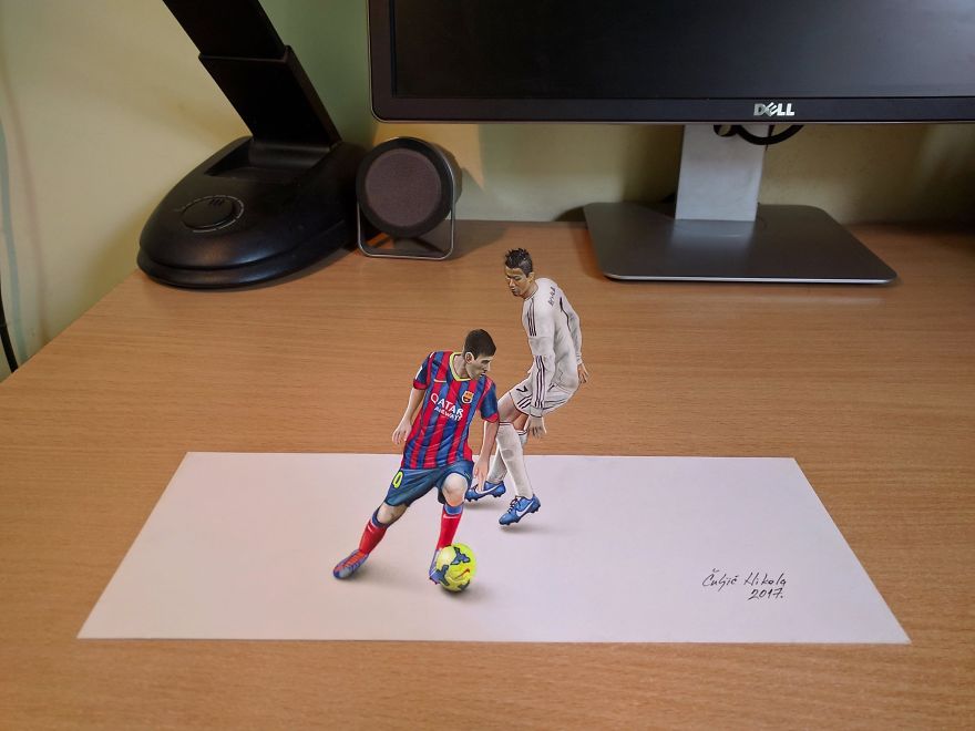 3D Messi And Cristiano Ronaldo Playing On My Desk