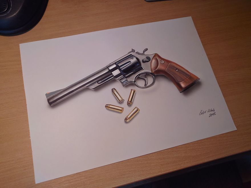 Some Of My Drawings Are In Bird's Eye View Like This Magnum Revolver