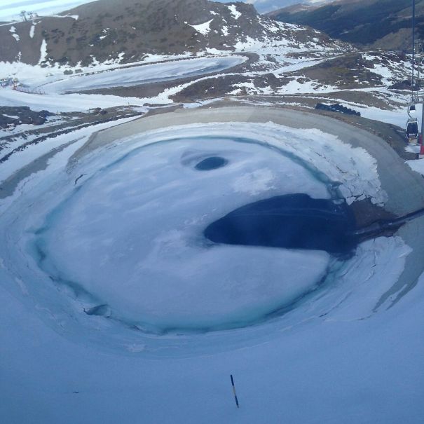 This Frozen Pond Looks Like Pacman