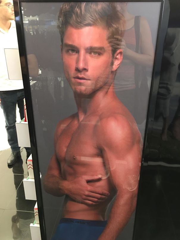 "How Should We Advertise Our Underwear?" "I Dunno, Make The Model's Head Super Big"